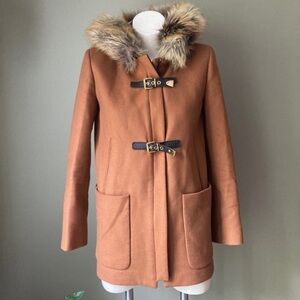 ZARA | Duffle Wool Blend Buckle Faux Fur Lined Long Pea Coat